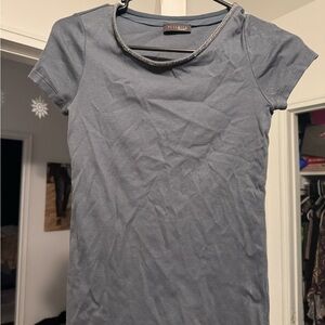 Peserico Gray Short Sleeve Top with Jewel Neckline